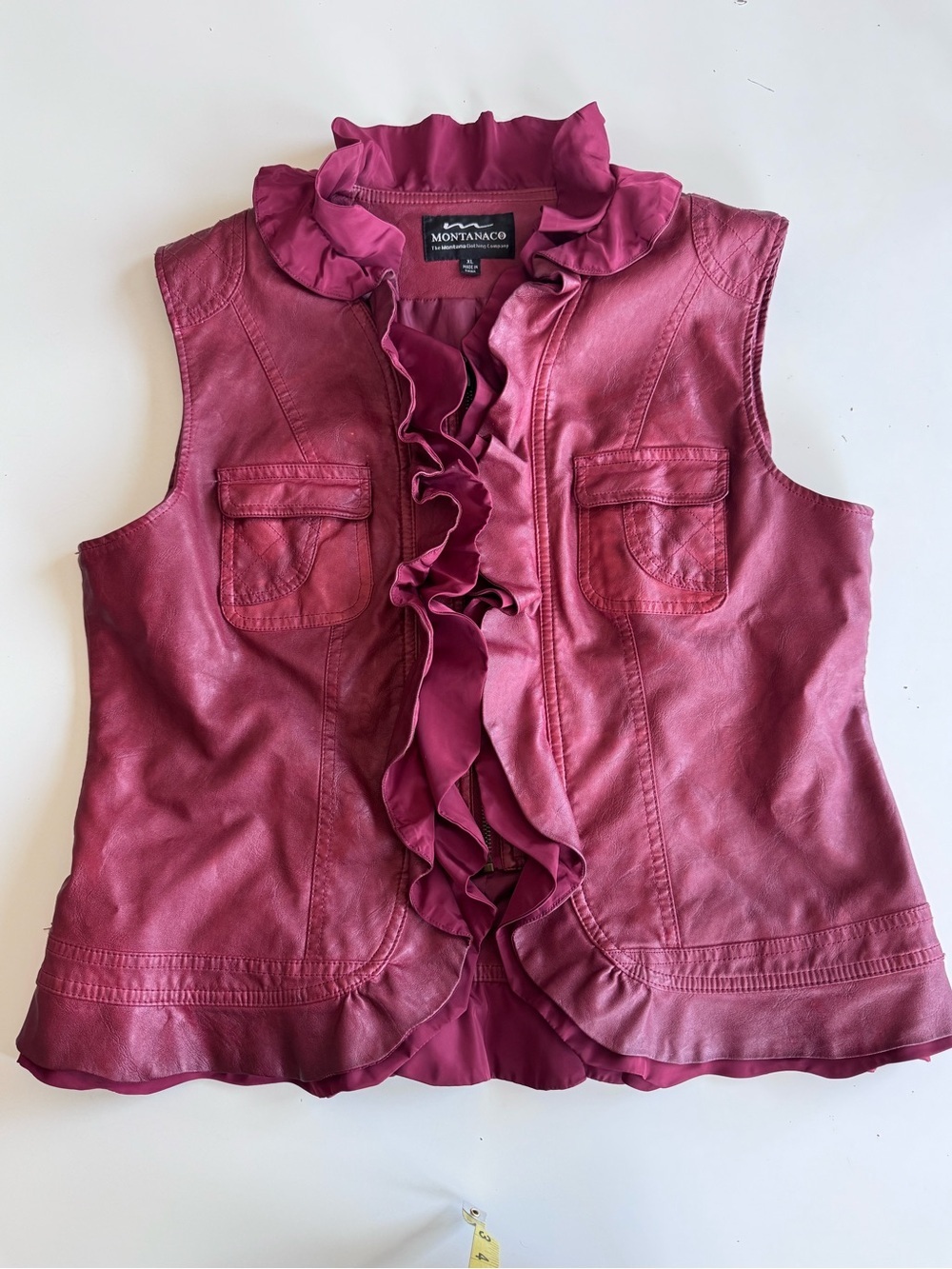 montanaco red ruffle faux leather zip up vest XL - Picture 7 of 13